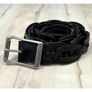 RALPH LAUREN Womens MEDIUM Black 1.5" Wide Braided Leather BELT 78419 1415 EUC